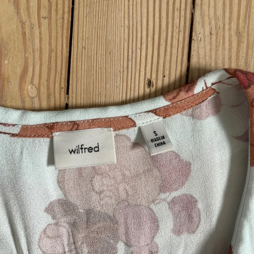 Wilfred Poppins Dress Floral Print Puff Sleeve Peter Pan Collar Button Up Size S